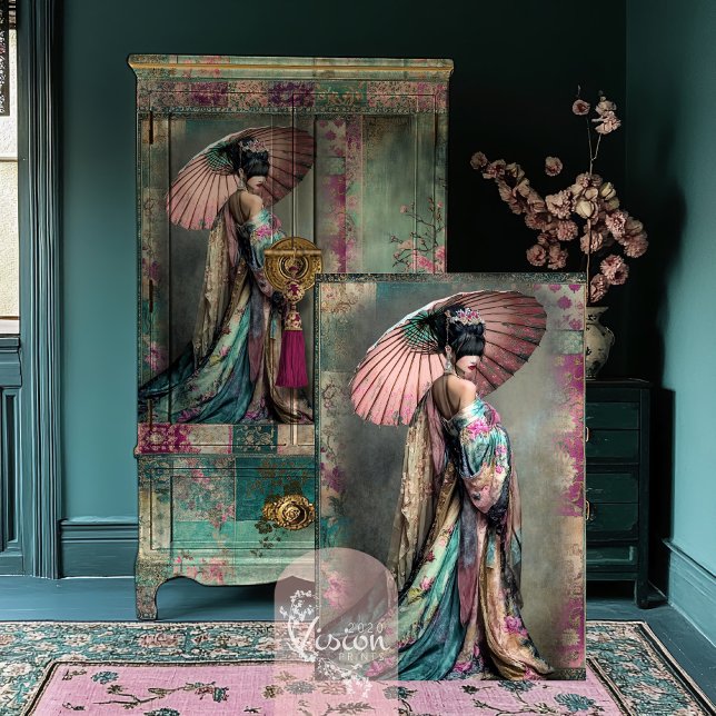 Oriental Esthetics Elegant Geisha Portrait  Tissue Paper (Oriental Aesthetics, Portrait Elegant Geisha, Eclectic Art Decoupage Tissue Paper)