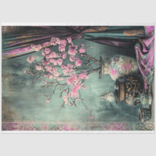 Oriental Esthetics Pink Cherry blossom Still life Tissue Paper