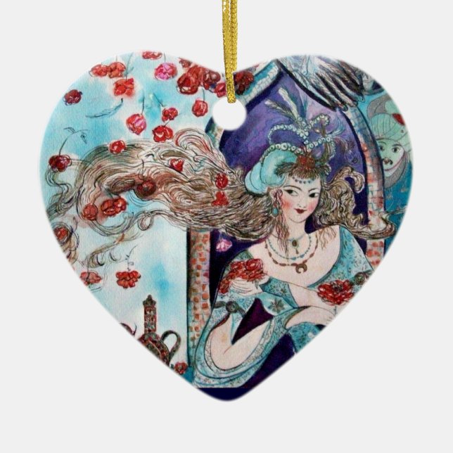 ORIENTAL FAIRY TALE Blue Sapphire Heart Ceramic Tree Decoration (Front)