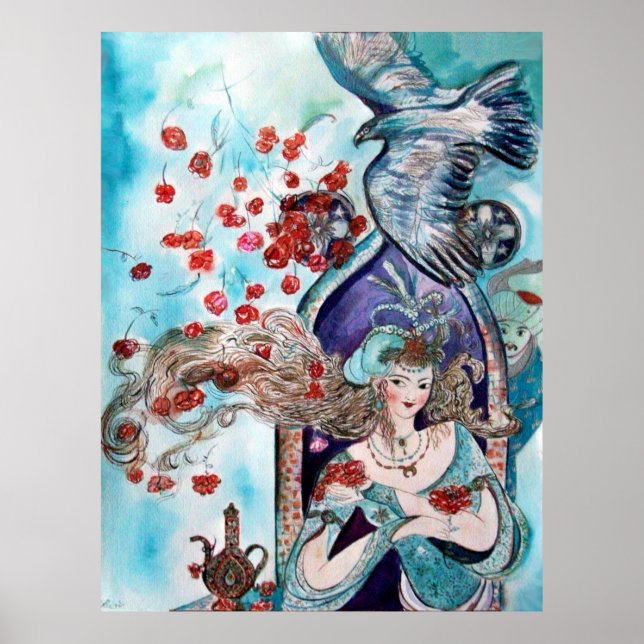 ORIENTAL FAIRY TALE / PRINCESS,RED ROSES AND HAWK POSTER (Front)