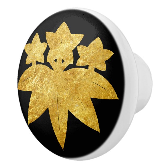 Oriental Faux Gold Kamakura Minamoto Japan Mon Art Ceramic Knob (Right)