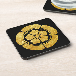 Oriental Faux Gold Oda Japan Mon Kamon Art Coaster