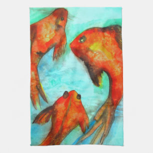 Oriental Fish watercolor art Zen Tea Towel