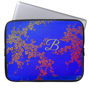 Oriental floral cherry blossom japanese blue red laptop sleeve