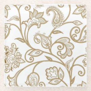 Oriental Floral: Flourish Tiled Ethnic. Glass Coaster