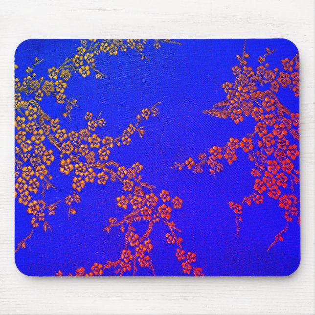 Oriental floral japanese blue red embroidered look mouse mat (Front)