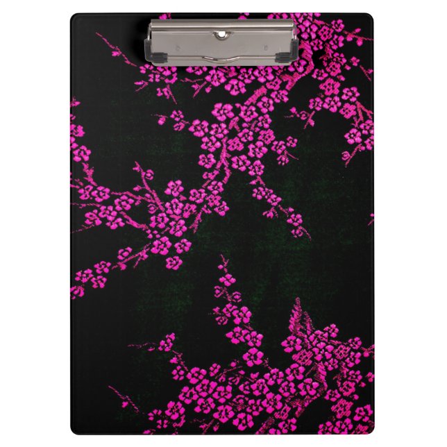 Oriental floral japanese cherry blossom black pink clipboard (Front)