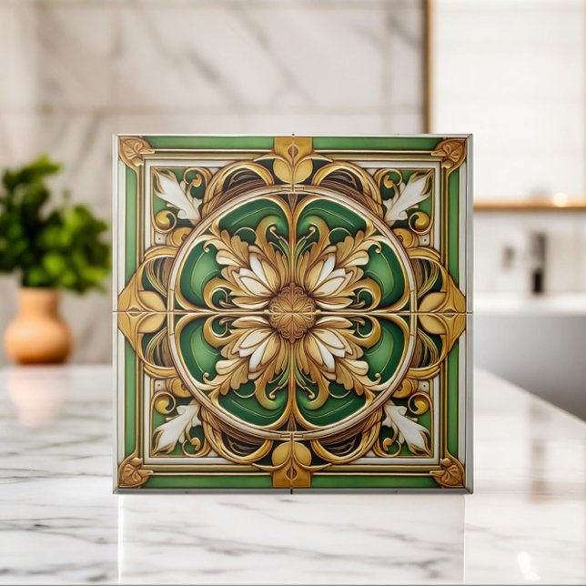 Oriental Floral Ornament Tile - Green and Gold (Creator Uploaded)