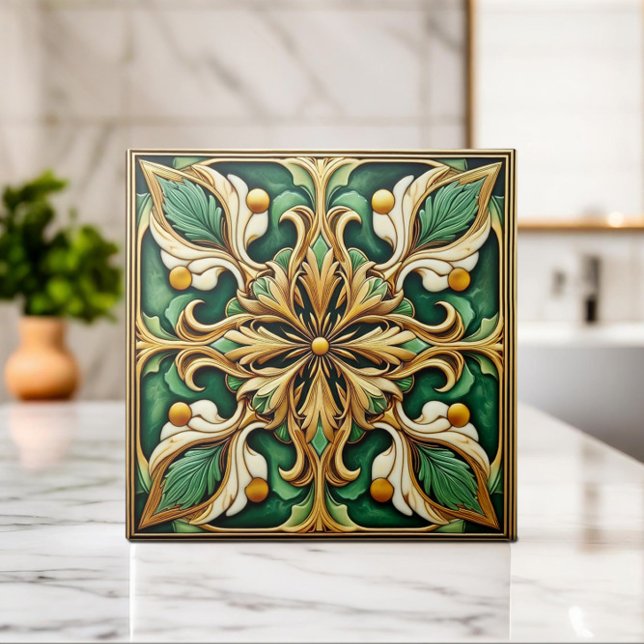 Oriental Floral Ornament Tile - Green and Gold (Creator Uploaded)