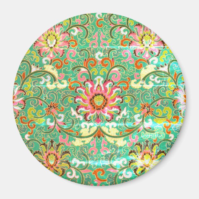  Oriental floral pattern antique green peach Magnet (Front)
