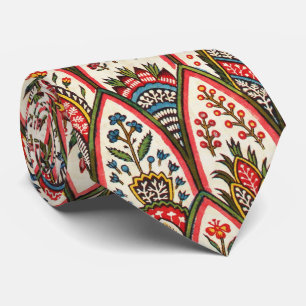 ORIENTAL FLORAL PATTERN Colourful Flowers and Leav Tie