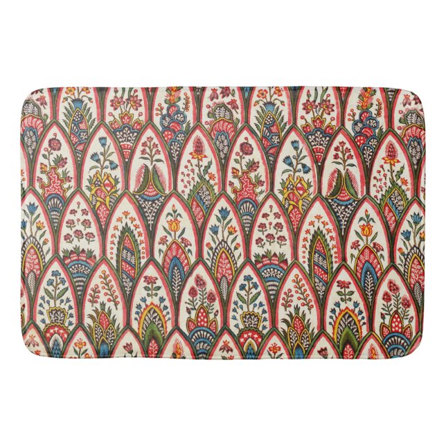 ORIENTAL FLORAL PATTERN Colourful Flowers Leaves Bath Mat (Front)
