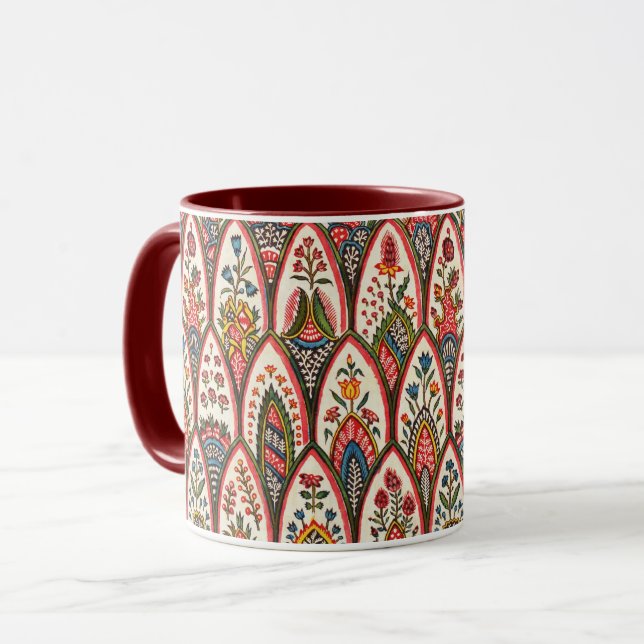 ORIENTAL FLORAL PATTERN Colourful Flowers Leaves Mug (Front Left)