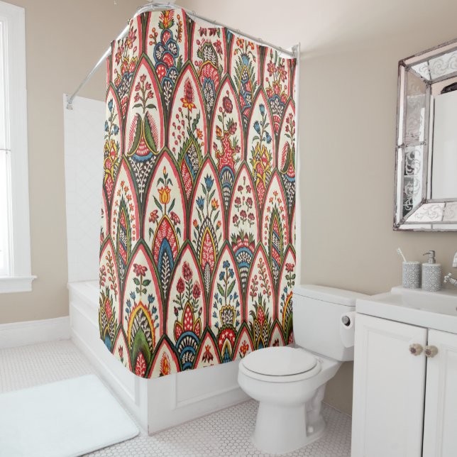 ORIENTAL FLORAL PATTERN Colourful Flowers Leaves Shower Curtain (In Situ)