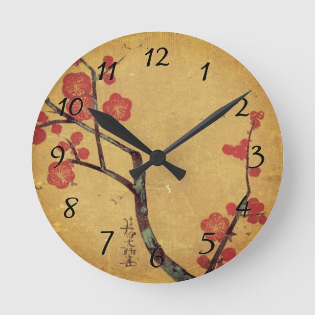 Oriental floral vintage japanese cherry blossom round clock (Front)