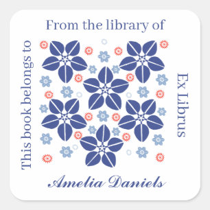 Oriental flower bookplate square sticker