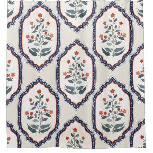 Oriental Flower Branches: Kalamkari Indian. Shower Curtain