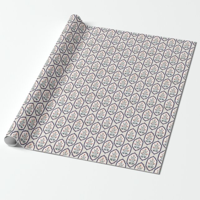Oriental Flower Branches: Kalamkari Indian. Wrapping Paper (Unrolled)