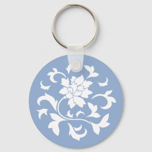 Oriental Flower - Serenity Blue Circular Pattern Key Ring