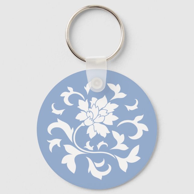 Oriental Flower - Serenity Blue Circular Pattern Key Ring (Front)