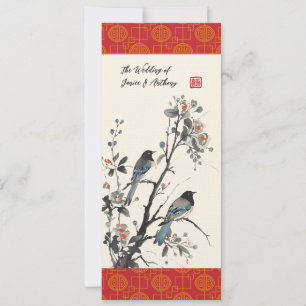 Oriental Flowers birds modern Chinese wedding Invitation