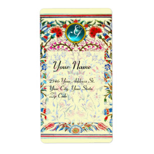 ORIENTAL FLOWERS DAMASK MONOGRAM Blue Cream