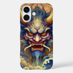 Oriental fractal abstract Oni demon face iPhone 16 Case