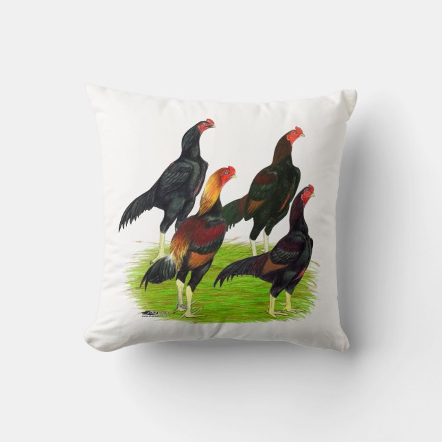 Oriental Game Fowl Quartet Cushion (Front)