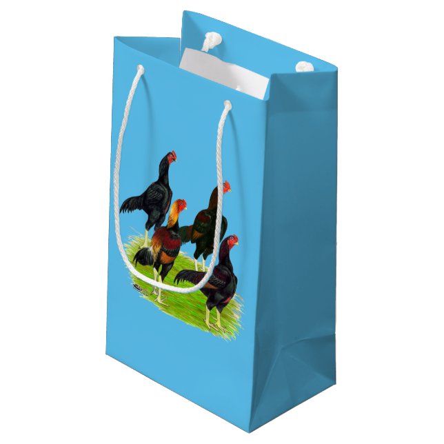 Oriental Game Fowl Quartet Small Gift Bag (Back Angled)