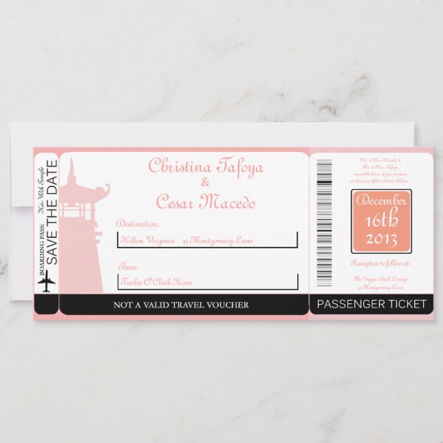 Oriental Garden Boarding Pass Wedding Invitation (Front)