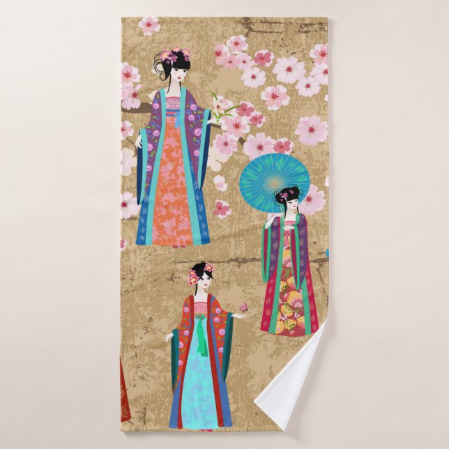 Oriental girl in retro costumejapanese, chinese, a bath towel (Bath Towel)