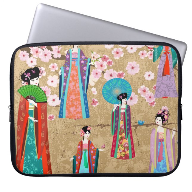 Oriental girl in retro costumejapanese, chinese, a laptop sleeve (Front)