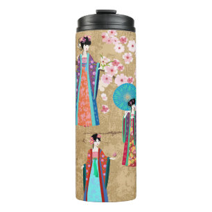 Oriental girl in retro costumejapanese, chinese, a thermal tumbler
