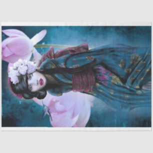 Oriental Girl Lotus & Geisha Portrait Art Tissue Paper
