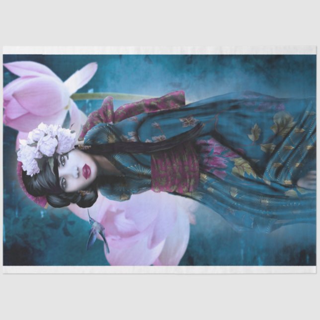 Oriental Girl Lotus & Geisha Portrait Art Tissue Paper (Front)