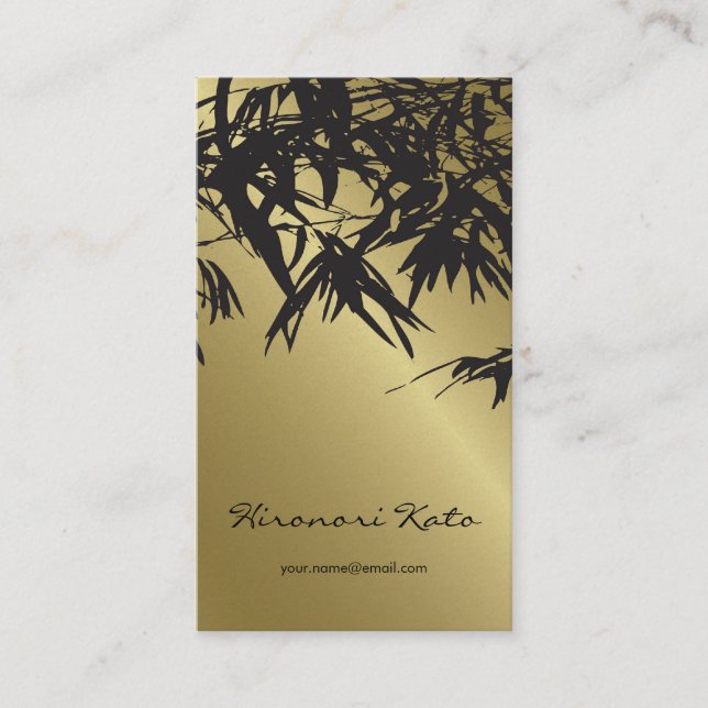 Oriental Gold And Black Bamboo Leaves Stylish Zen Business Card (Front)