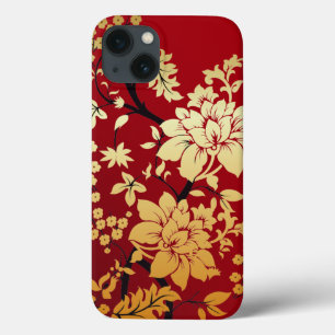 Oriental Golden Flowers on Red iPhone 13 Case