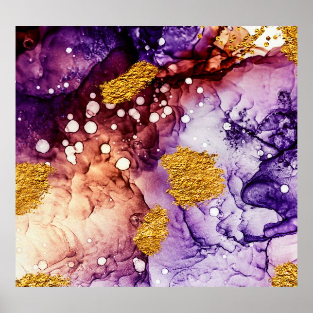 Oriental Golden Swirls Abstract Painting Poster (Front)