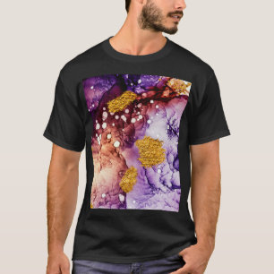 Oriental Golden Swirls Abstract Painting T-Shirt