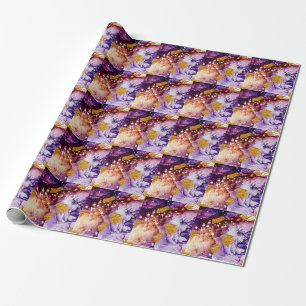Oriental Golden Swirls Abstract Painting Wrapping Paper