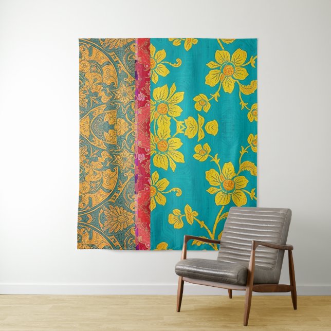 ORIENTAL Green Red Colourful - Tapestry (In Situ)