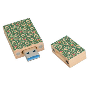 Oriental Green White Ottoman Turkish Floral Style Wood USB Flash Drive