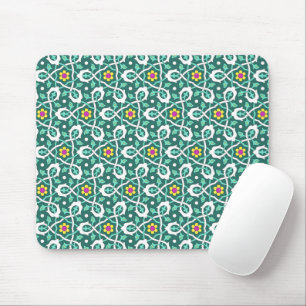 Oriental Green White Ottoman Turkish Vine Pattern Mouse Mat