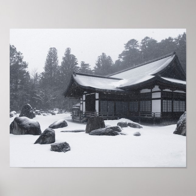 Oriental House in Woods Covered in Snow Poster (Front)