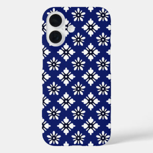 Oriental Indigo White Katazome Flowers Pattern iPhone 16 Case