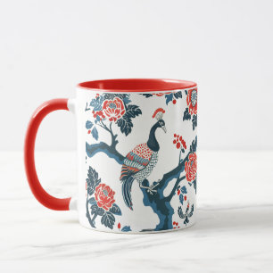 Oriental-Inspired Floral & Peafowl Bird Mug