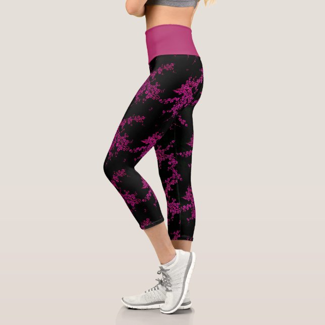 Oriental japanese floral cherry blossom flower capri leggings (Left)