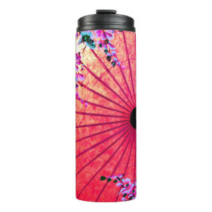 Oriental japanese floral pink parasol thermal tumbler