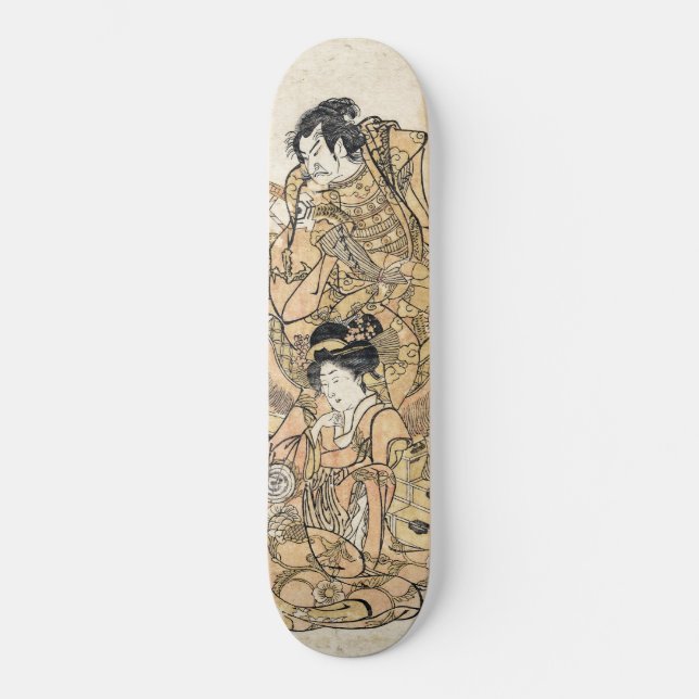 Oriental japanese geisha and samurai ukiyo-e art skateboard (Front)