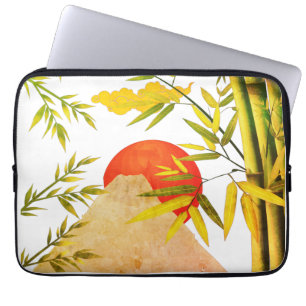 Oriental Japanese Mountain Sunrise With Bamboo Laptop Sleeve